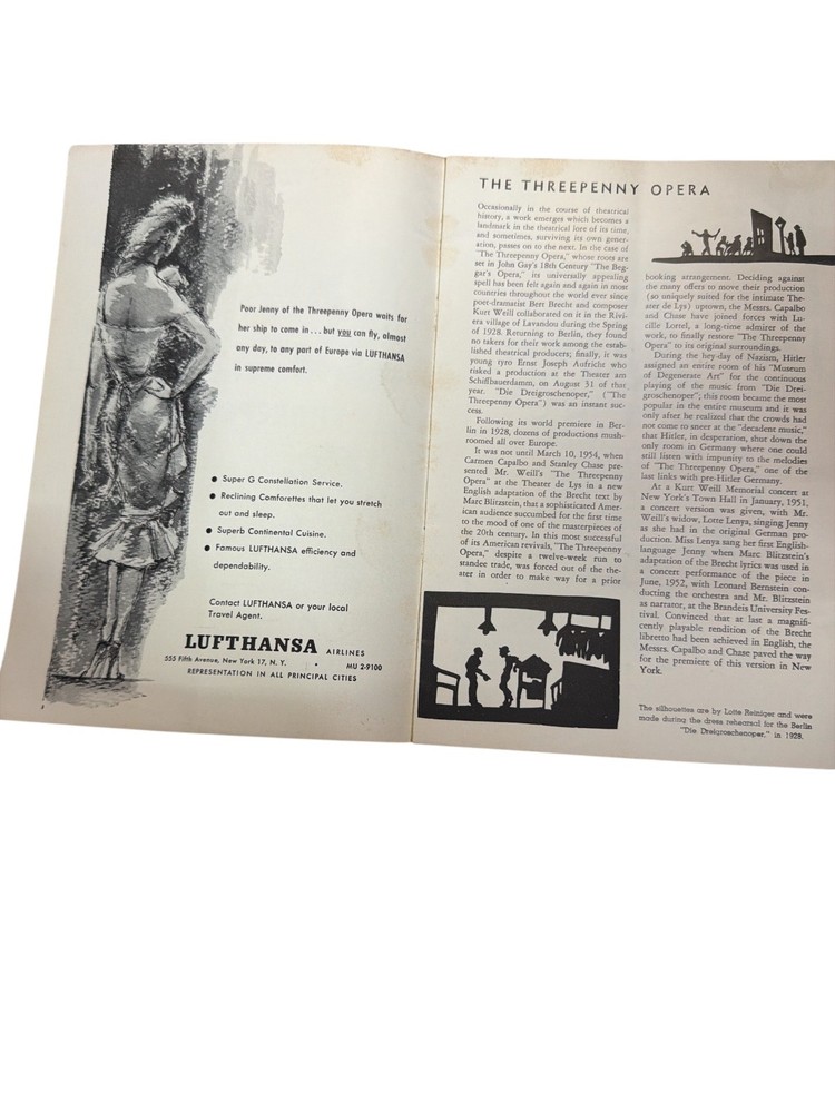 Threepenny Opera Theatre de Lys Kurt Weill 1954 Program
