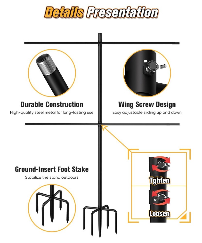 Ardier Adjustable Shooting Target Stand with 5-Prong Base, Medium, Black