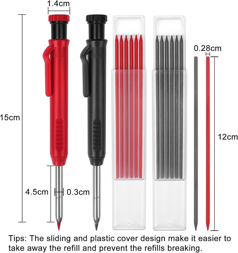 Precision Marking Pencils Set with Refillable Lead - For Architects & Carpenters