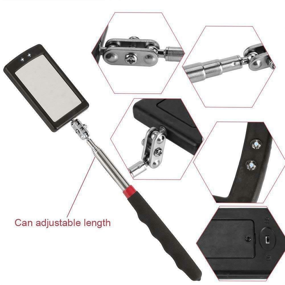 Lighted Inspection Mirror Telescoping Illuminate LED Swivel Light Extends Tool