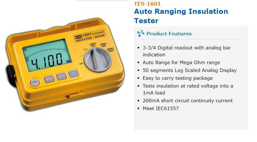 TES-1601 Auto Ranging Insulation Tester TES-1601✦Kd