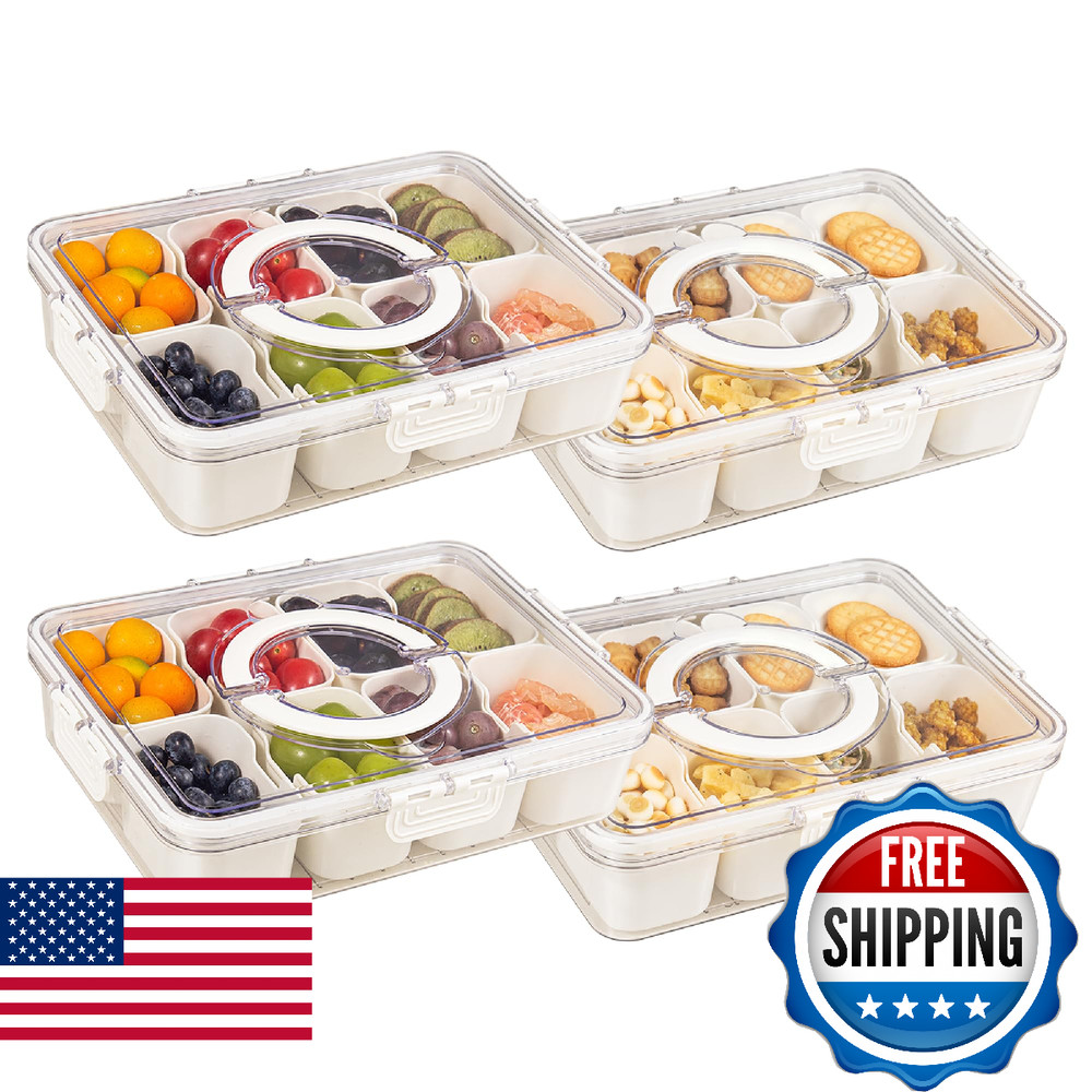 Zaboro 4 Packs Snackle Box Container with 8 Compartments, Clear Divided Serving