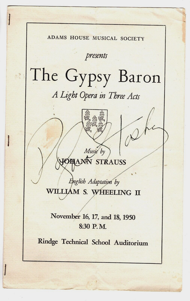 Opera program THE GYPSY BARON, Signed Polyna Stoska Rindge Technical School 1950