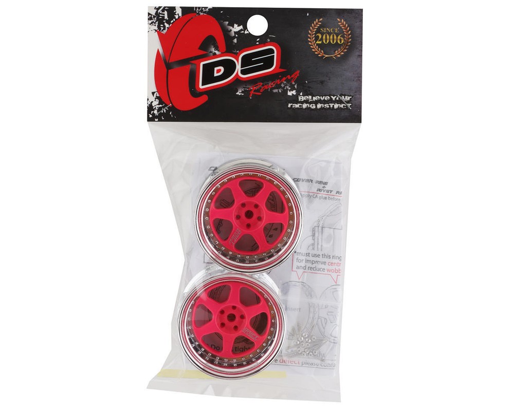 DS Racing Drift Element 6 Spoke Drift Wheel (Pink Face/Chrome Lip/Chrome Rivets)
