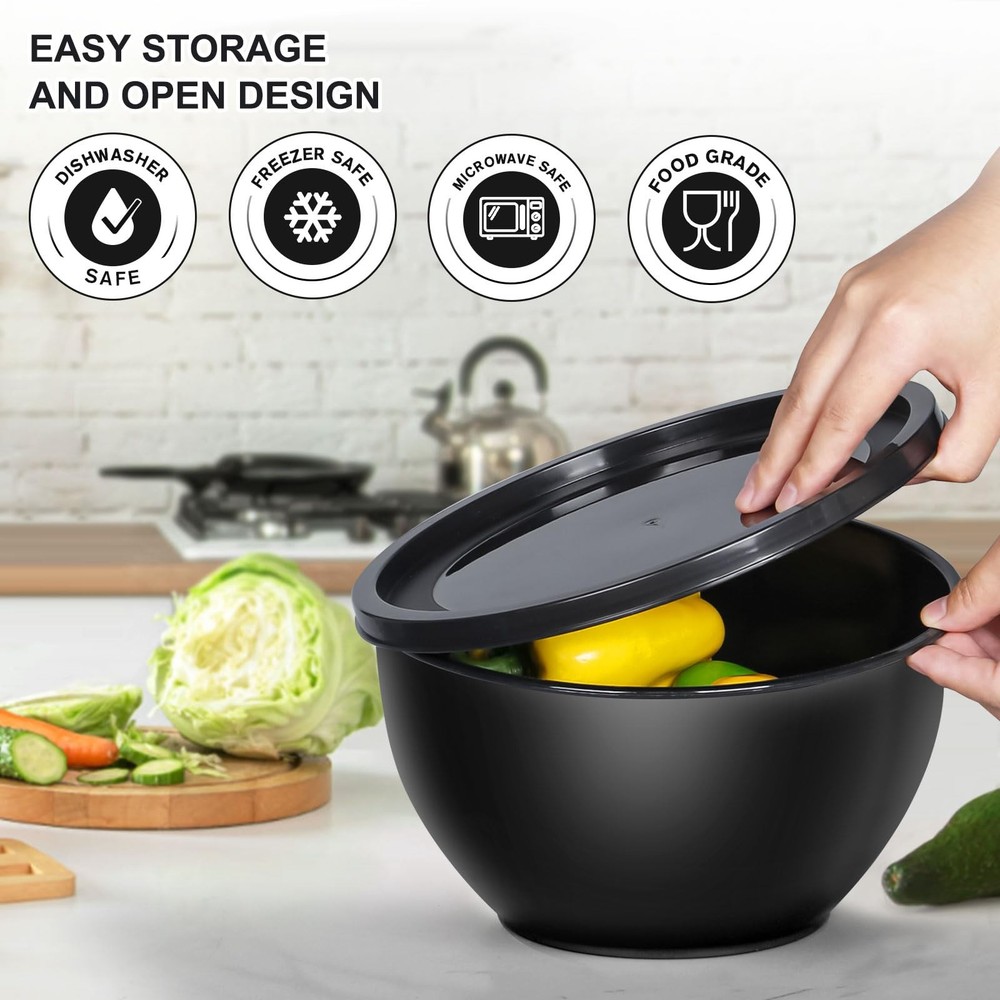 Greentainer 5-Piece Plastic Mixing Bowls with Lids Set for Kitchen, Nesting B...