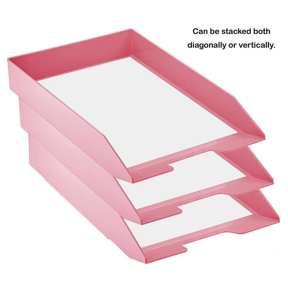 Stackable Letter Tray Front Load Letter Size Solid Pink Plastic 1 Unit