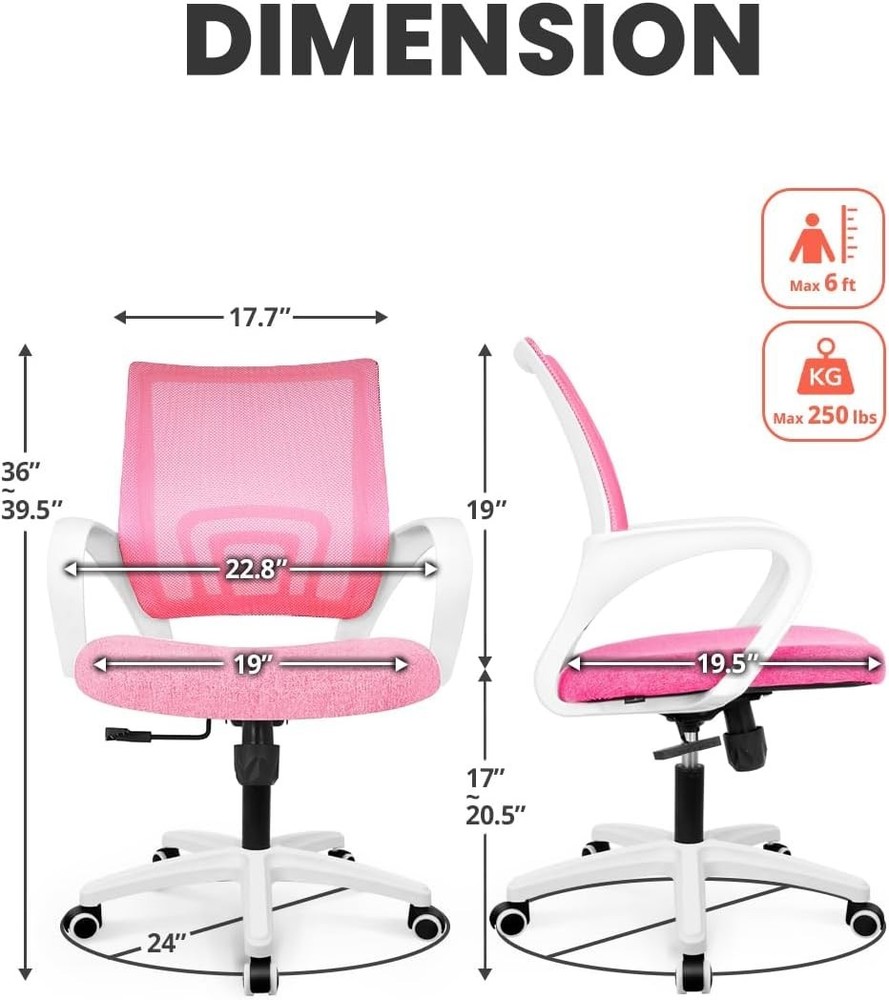 Comfort-Driven Pink Desk Chair with Adjustable Height & Swivel Functionality