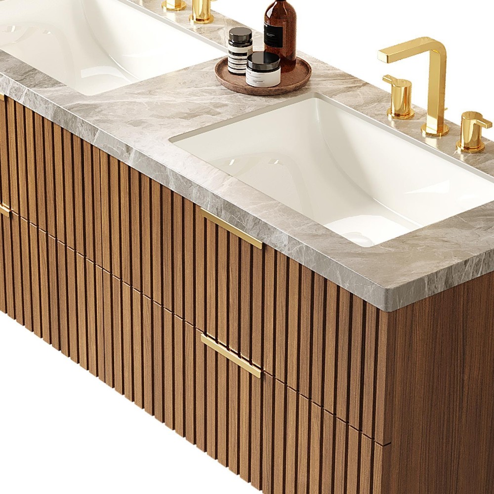60-Inch Bathroom Vanity with Double Basins, Wall-Mounted Storage