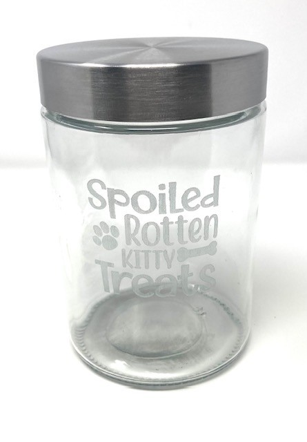 Glass Laser Engraved Cat Treat Storage Jar Customized