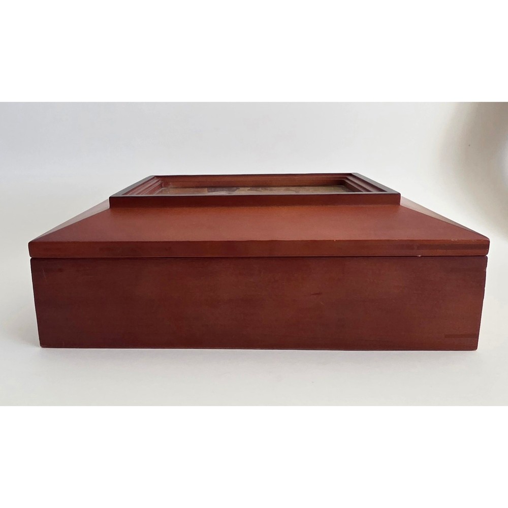 Wooden Photo Frame Keepsake Box – Hinged Storage Box w/ Interchangeable Image
