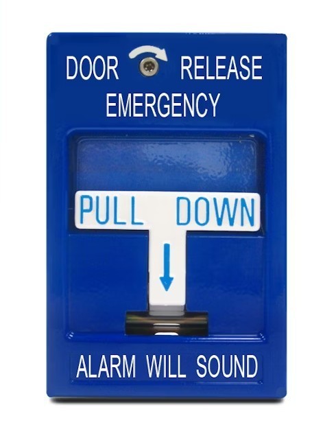 SDC 492 Series Emergency Door Release Pull Station, Blue