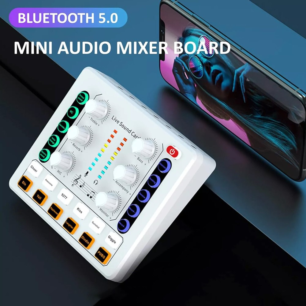 M8 Sound Card Live Streaming Interface External USB Live Broadcast Mic White