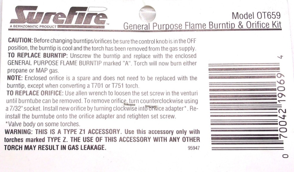 SureFire - General Purpose Flame Burntip & Orifice Kit #OT659