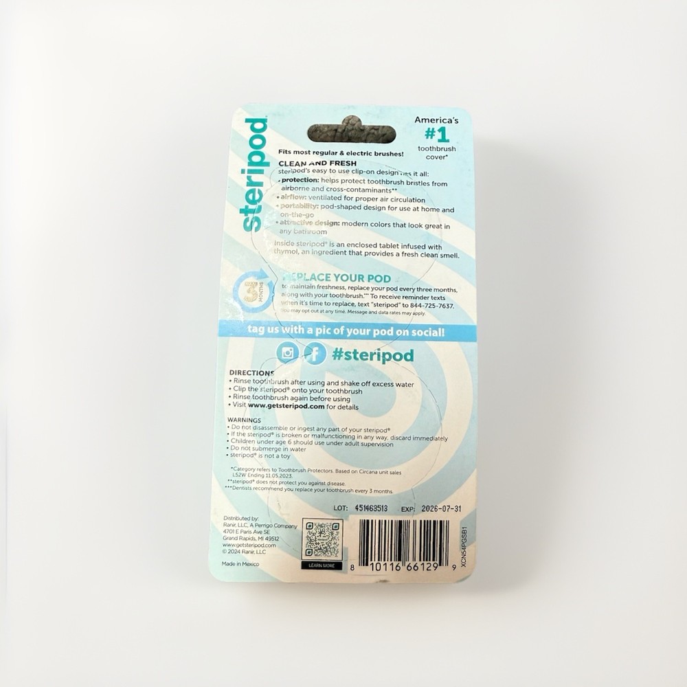 Steripod Clip-On Toothbrush Protector, Keeps Fresh and Clean 2 Pack