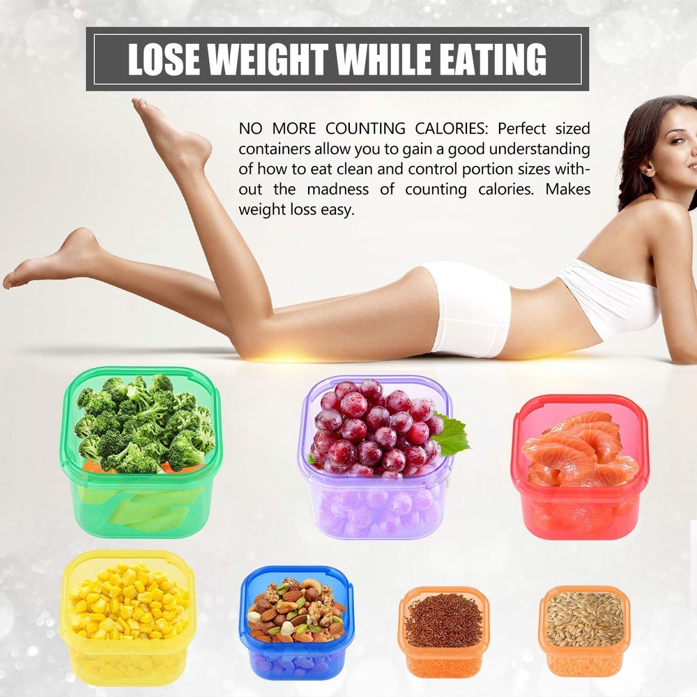 FIXBODY 7PCS Portion Control Containers, Color-Coded Labeled, 21 Day Lose Wei...