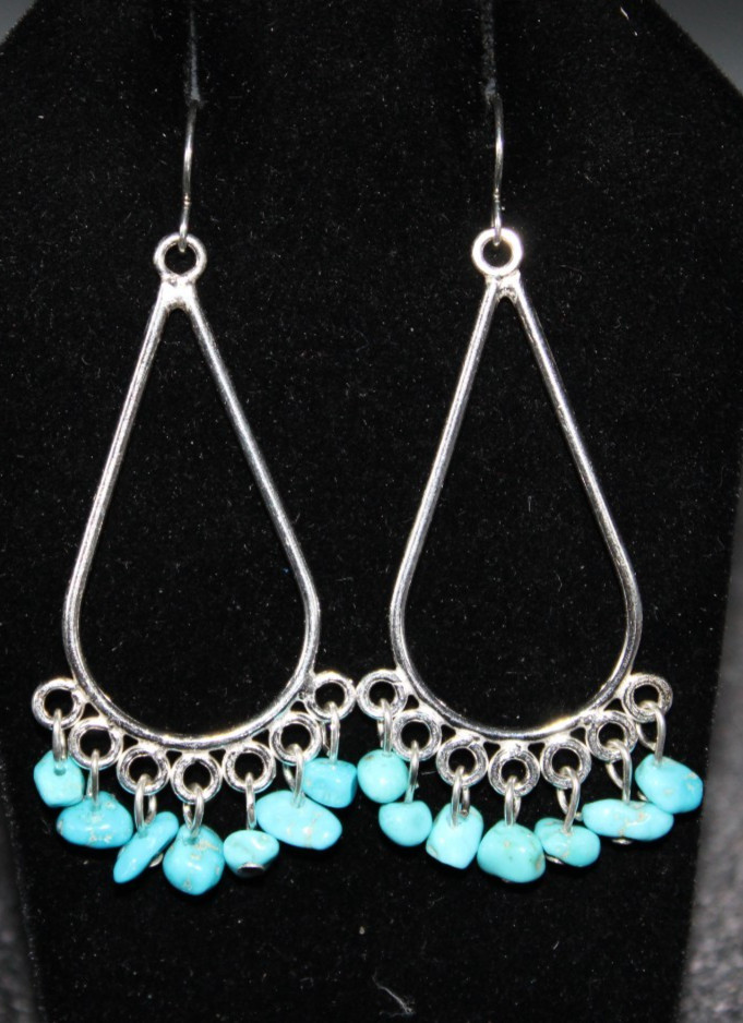 Sterling Silver And Kingman Turquoise Dangle Earrings