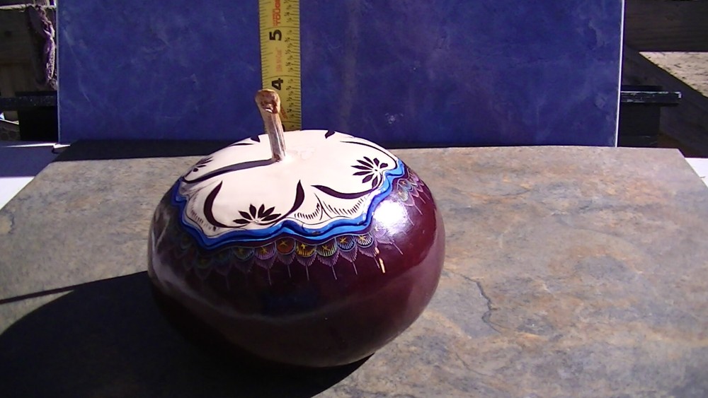 Hand Painted Gourd 5" Wide x 3"Tall Origin unknown Some Damage