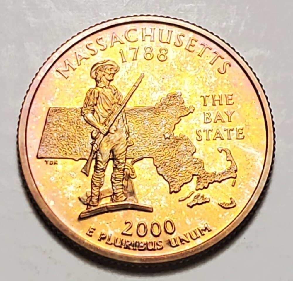 TONED 2000 S MASSACHUSETTS STATE QUARTER CLAD PROOF UNC #C4232
