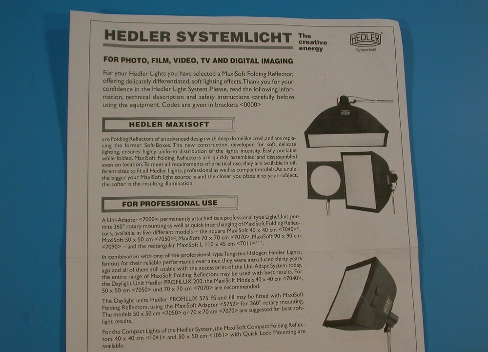 Hedler Systenlicht 7070 MaxiSoft L 70X70cm Studio Soft Box Light - NOS