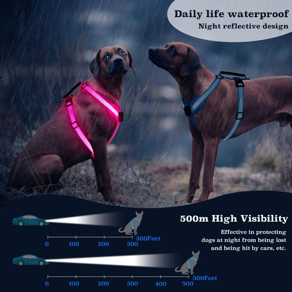 Light Up Dog Harness, Led No Pull Dog Harness with Handle Reflective Glow-in-The