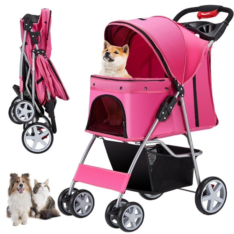 Pet Stroller Dogs Cats Foldable Durable 360° Wheels Comfortable Breathable Mesh