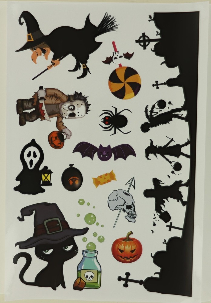 OLEDANK HALLOWEEN WINDOW CLINGS – 9 SHEETS – PUMPKIN, GHOST, SKULL DECOR - NEW