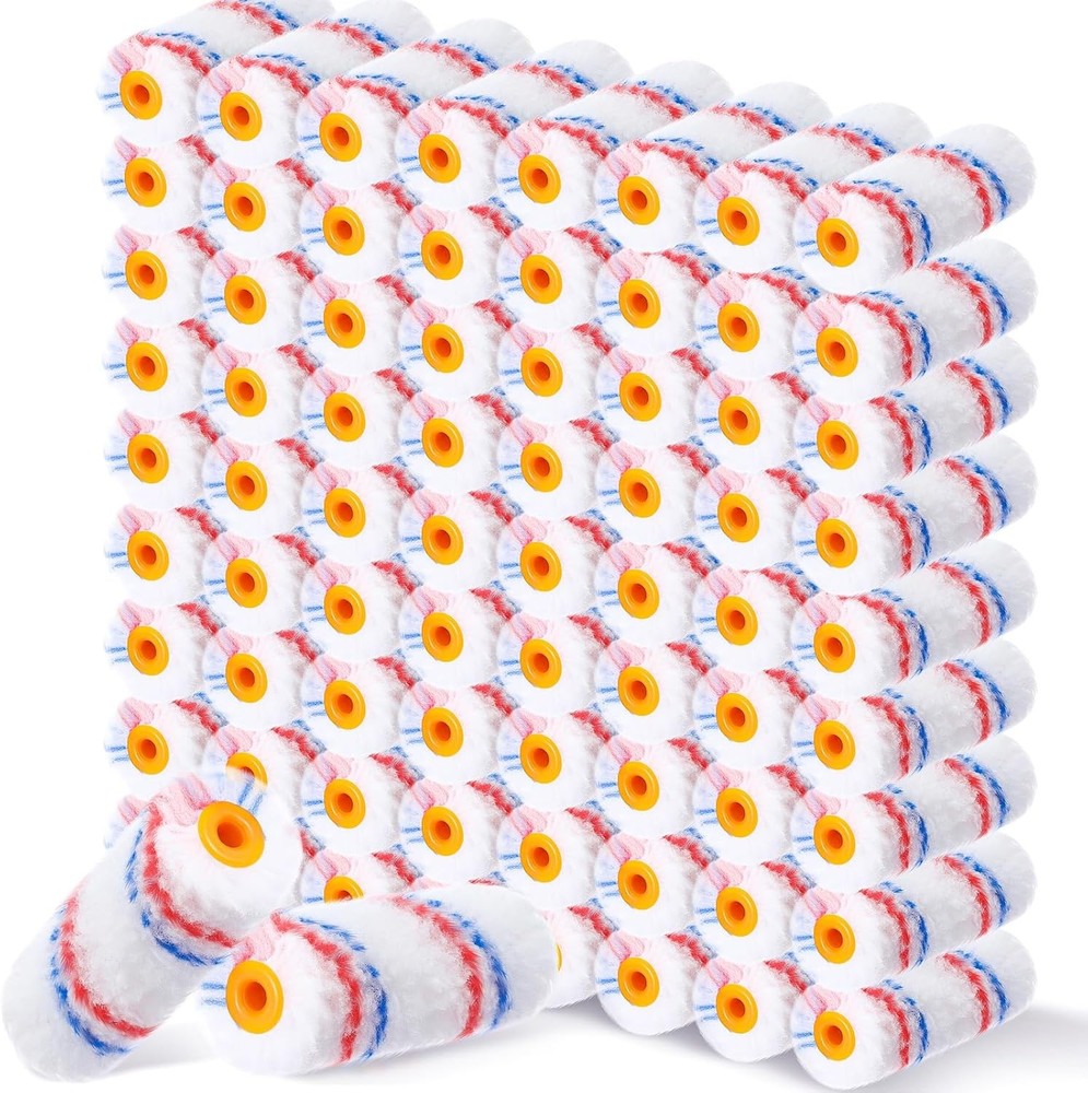 Leumoi 200 Pcs 4 Inch Mini Paint Roller Bulk Small Microfiber Red Blue