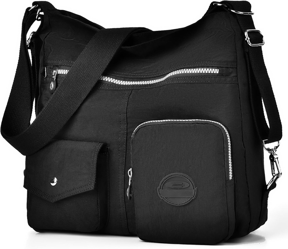 Multipurpose Hobo Purse for Women with Antitheft RFID, Waterproof Nylon Black