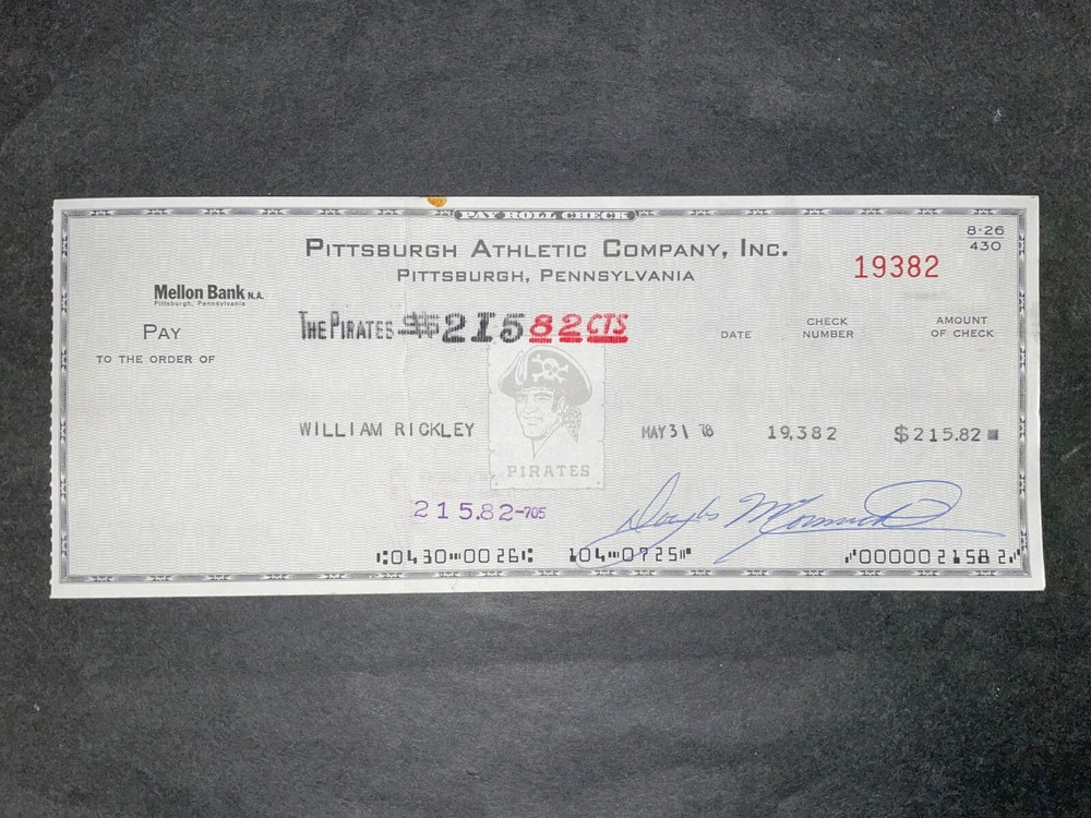 1978 Pittsburgh Pirates: Payroll Check: William Rickley