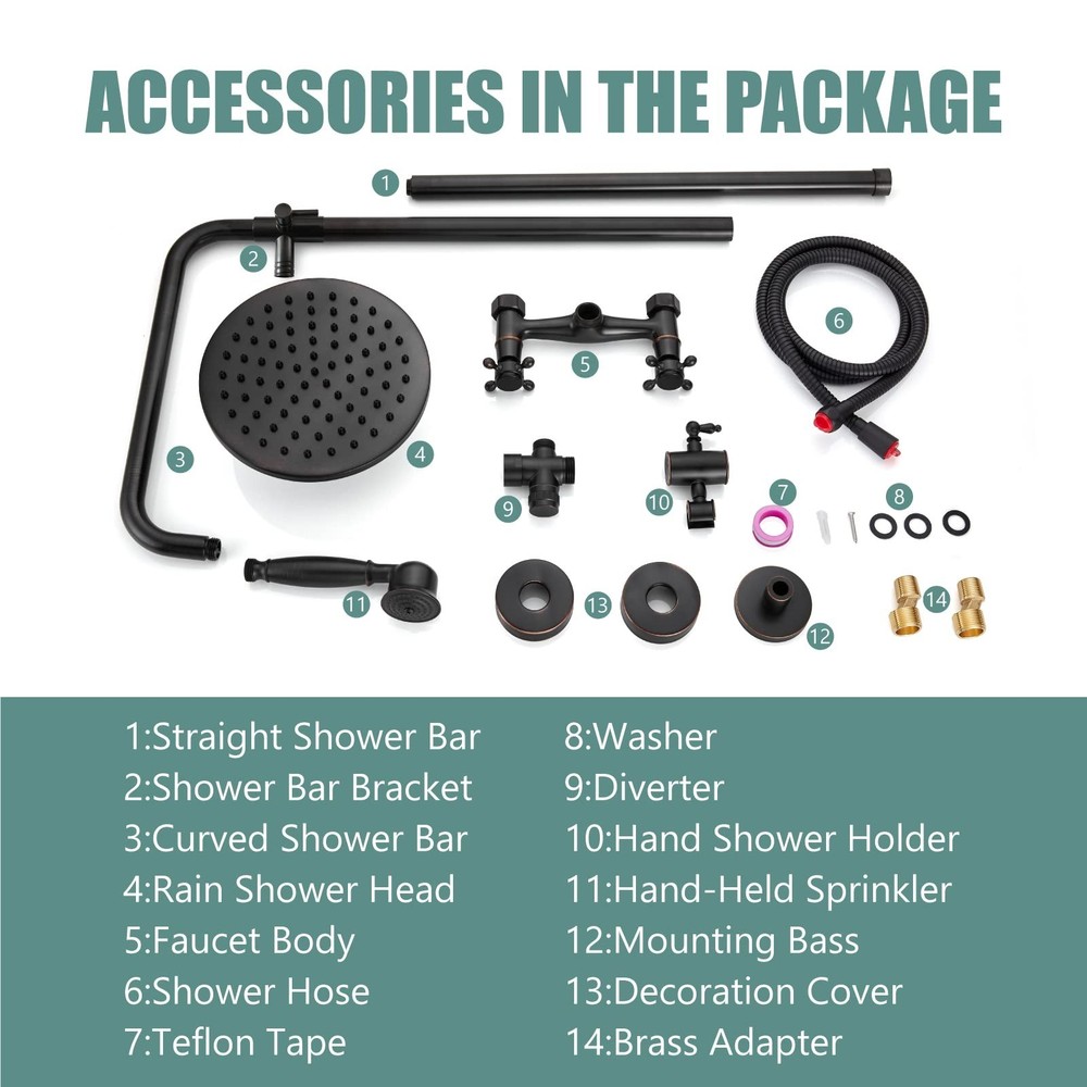 Dual Functions Exposed Pipe Shower System Round 8 Inch Rainfall Shower Head B...