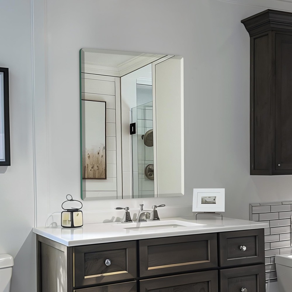 Beveled Mirror, Wall Mirror 24" x 32", Frameless Rectangle Bathroom Mirror wi...