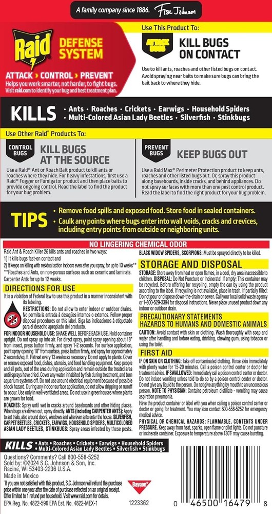 Raid Ant & Roach Killer Spray For Listed Bugs, Keeps Killing for Weeks