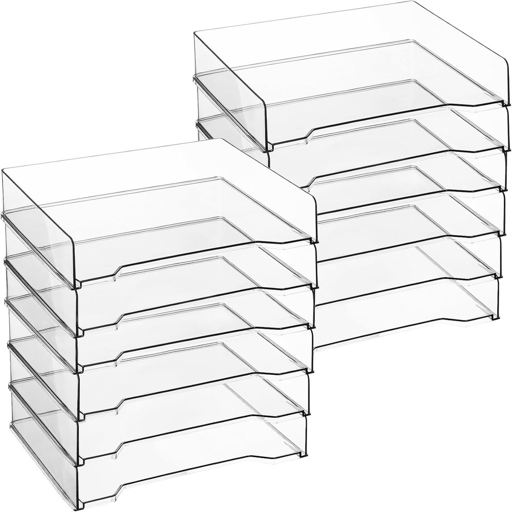 12 Pcs Stackable Letter Tray Rectangular Plastic Desk Organizer 13 x 9.5 x 2.6