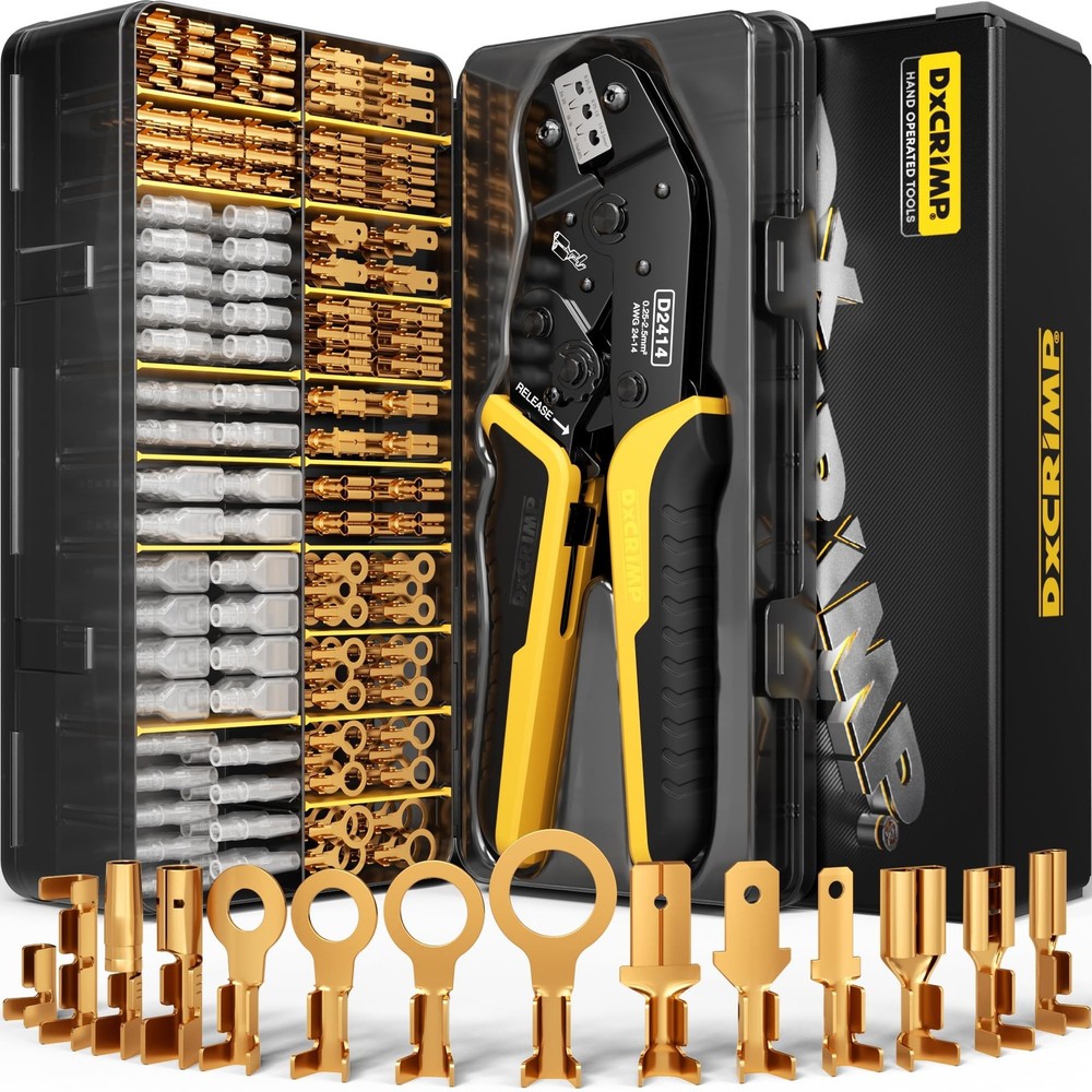 Crimping Tool Kit, 14-Type Open Spade & Quick-Disconnect Connector Set (2.8/3...