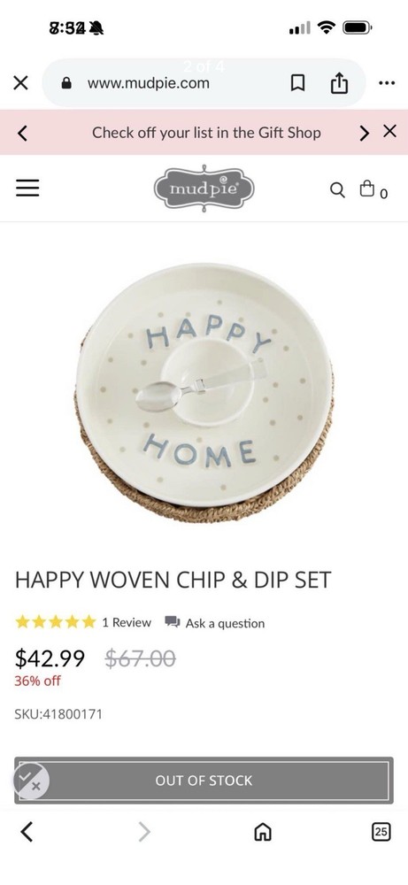 MudPie Happy Woven Chip & Dip Set