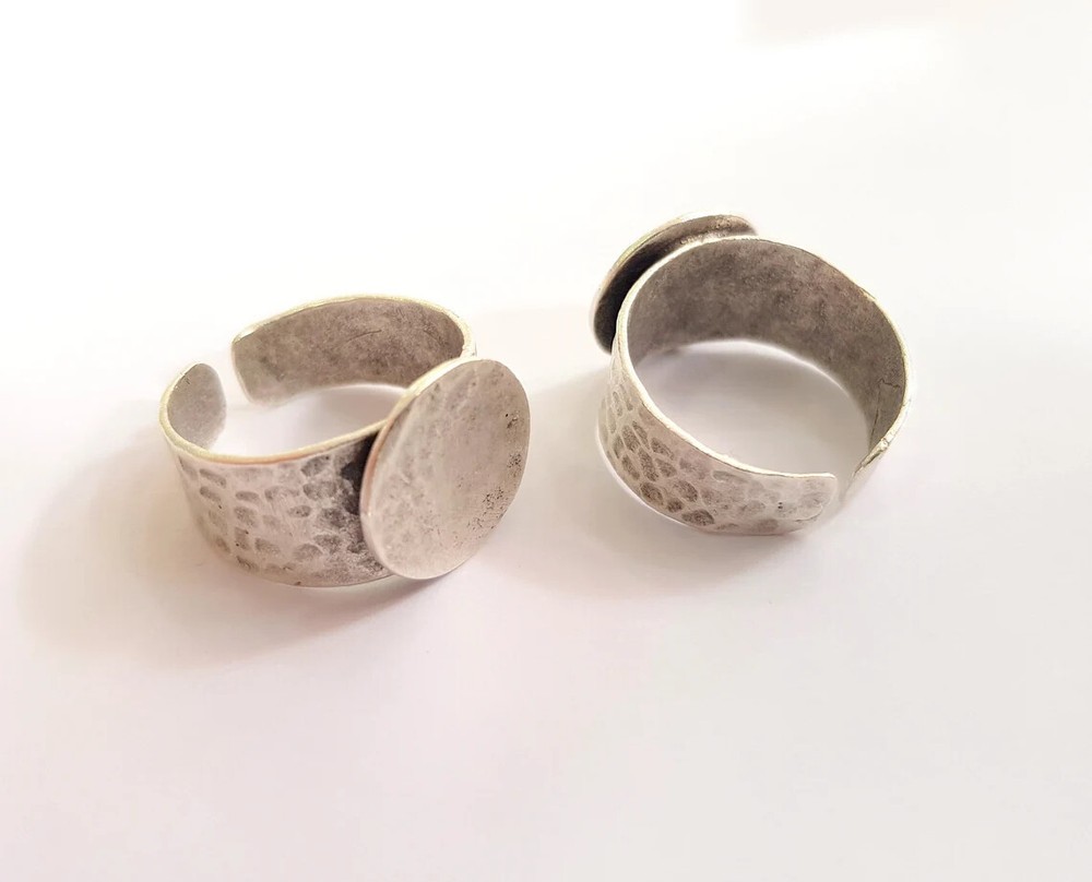 Round Blank Ring Setting Base Bezel Cabochon Antique Silver Brass G17940