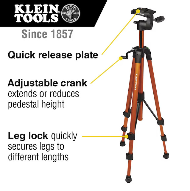 Klein Tools 22-61" Adjustable Tripod, Lightweight Aluminum with Mount, Durable