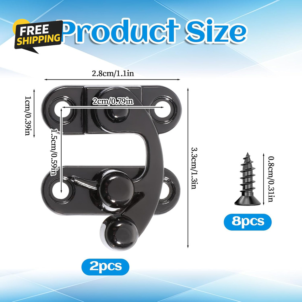 2 Pcs Antique Hook Hasp Latch, Black Clasp Swing Arm Latch Small Padlock