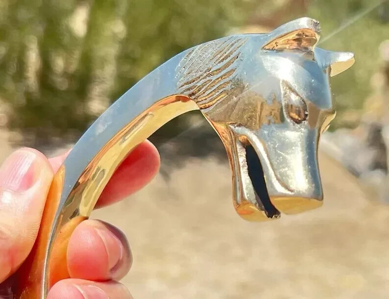 Handmade Wolf Head Shaped Brass Walking Stick Handle