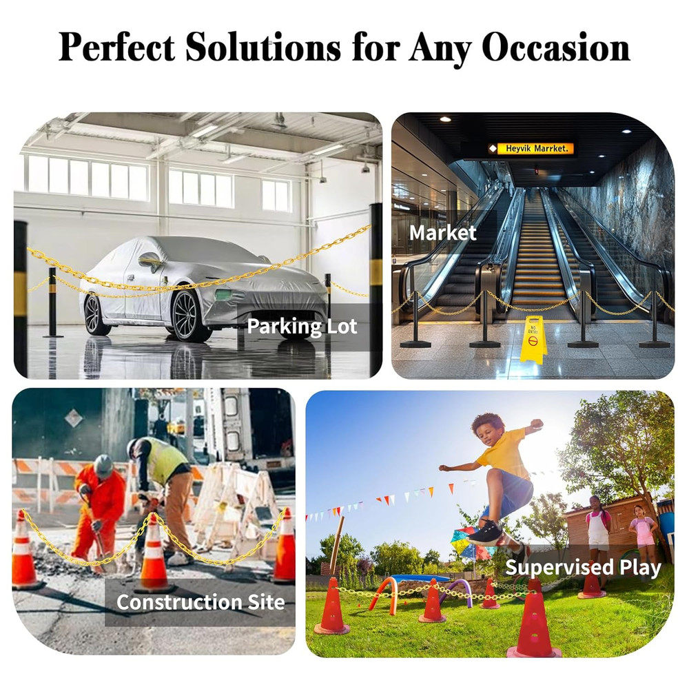 Plastic Chain, 200Ft Yellow Plastic Chains Links, Large Plastic Safety Chain ...