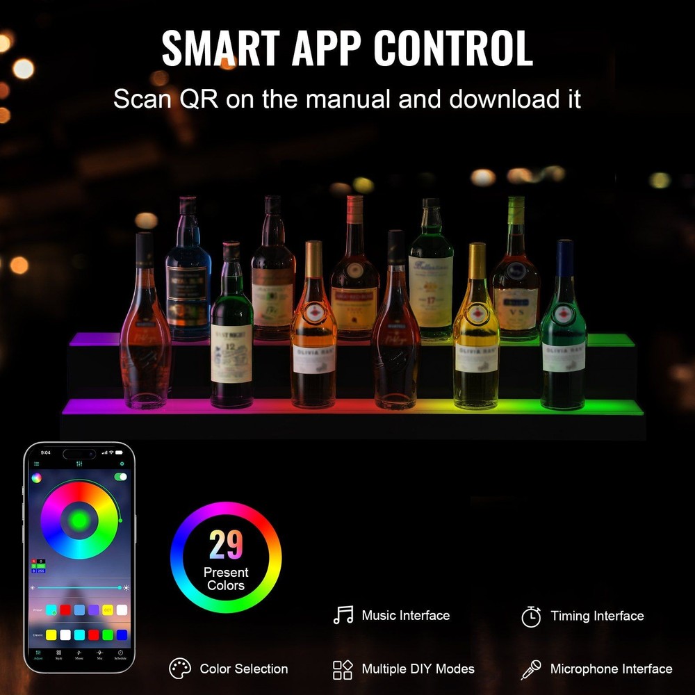 LED Illuminated 40in 2-Step Bar Display 7 Static Colors Speed Adjustment