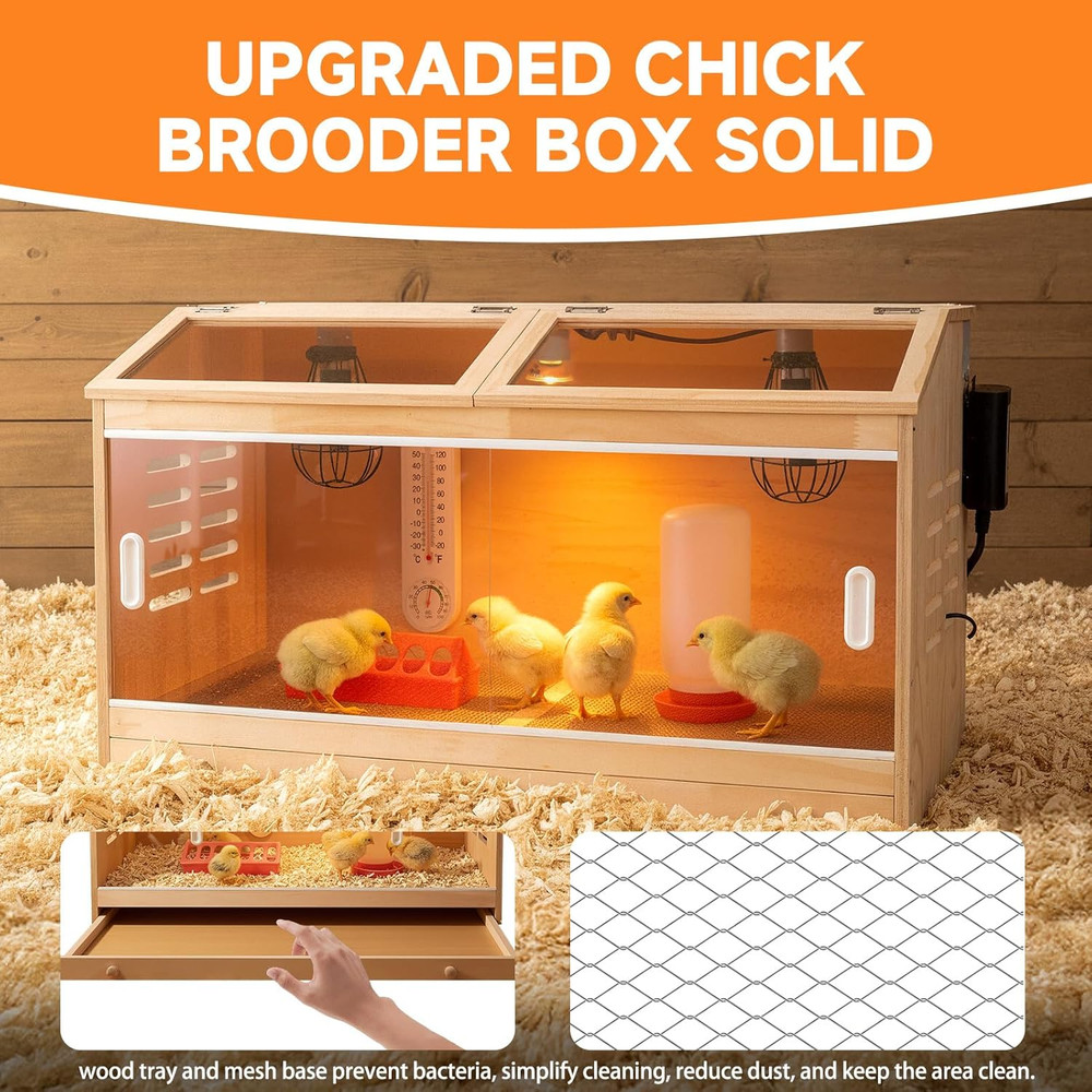 Large Drawers Brooder Box for Chicks Wooden Chicken Brooder Box, with 3 Heating