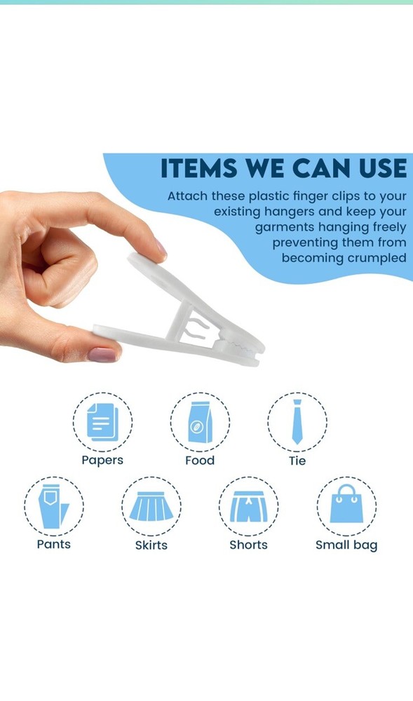Plastic Clips 60 Pack White Multi-Purpose Hanger Clips for Hangers Finger Clips