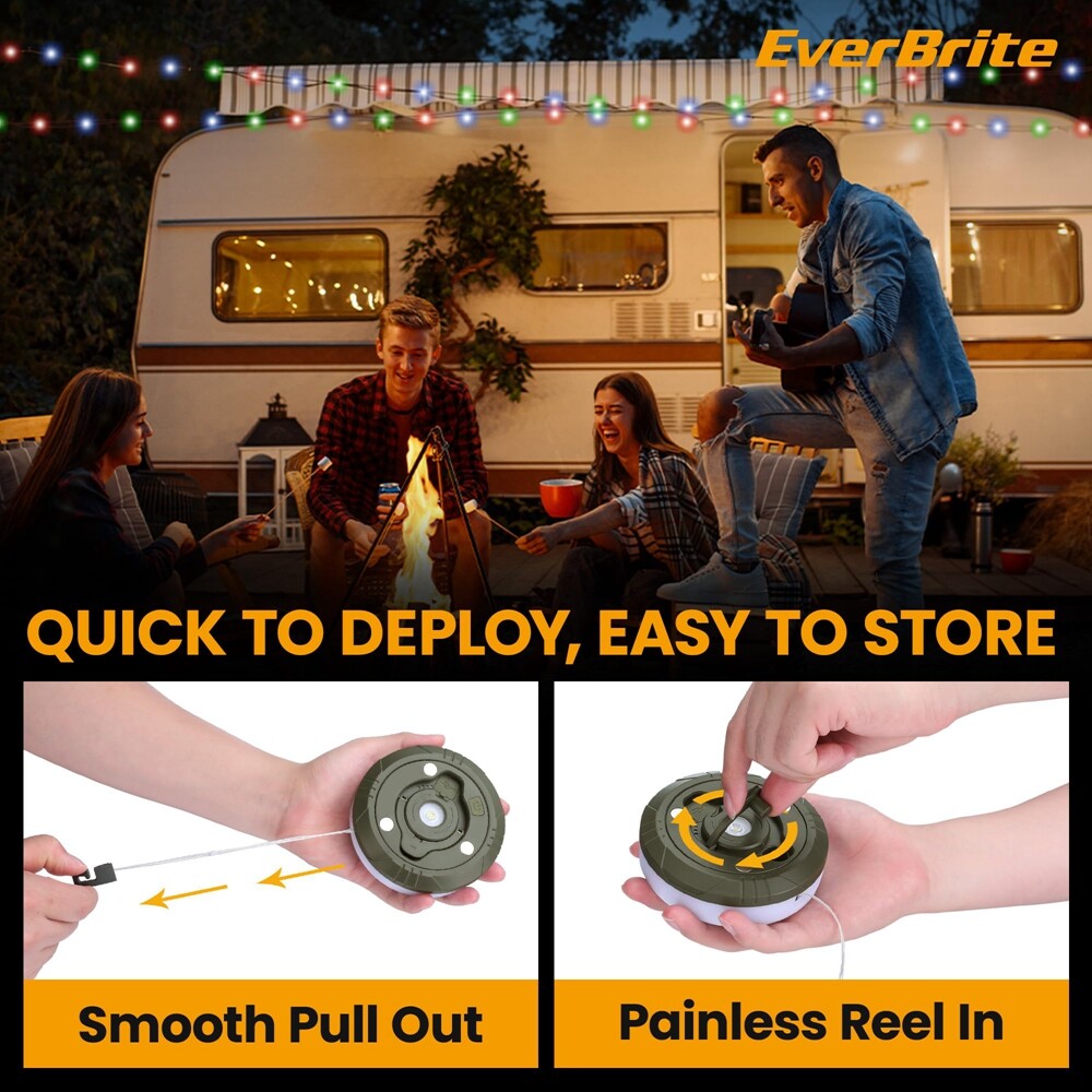 EverBrite 29.5FT Rechargeable LED Camping String Light Outdoor Tent Light 8 Mode
