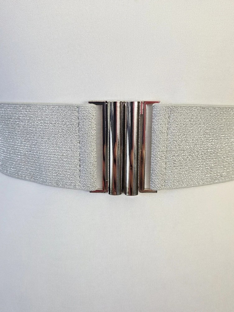 Silver Elastic Belt with Buckle