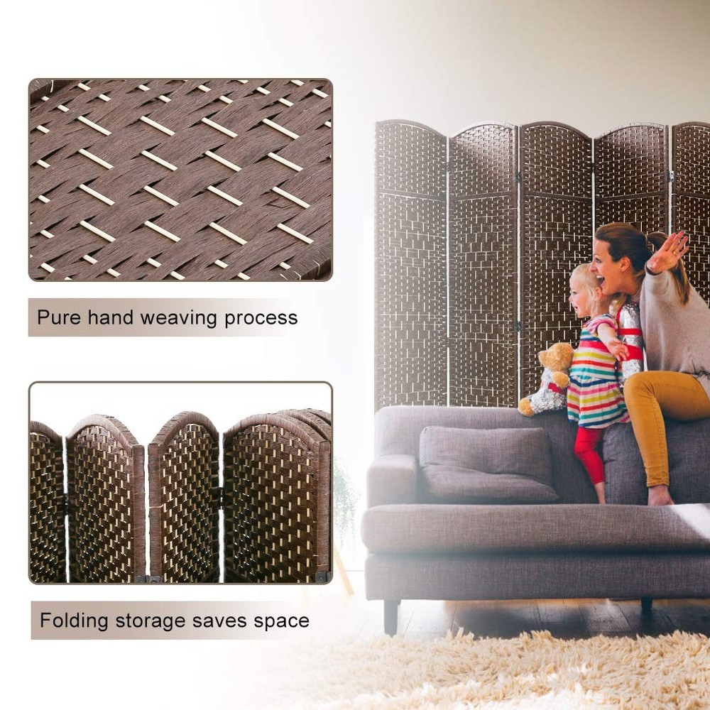 6 Panel Folding Wooden Room Divider Brown