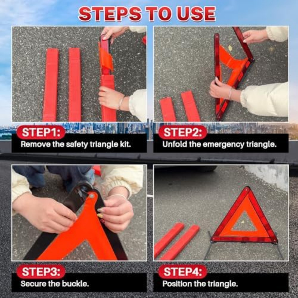 3 Pack Reflective Warning Triangles, Foldable Roadside Emergency Safety Kit