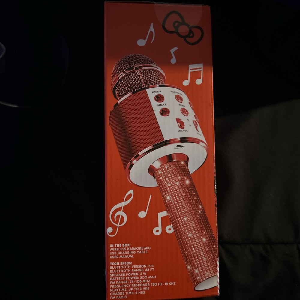 Hello Kitty Bluetooth Karaoke Microphone & Wireless Speaker USB Charging Red NIB