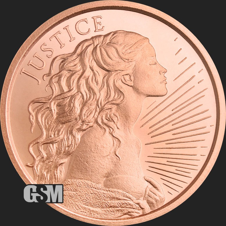 1 Oz. Solid .999 Fine Copper Round - "Justice" - Golden State Mint