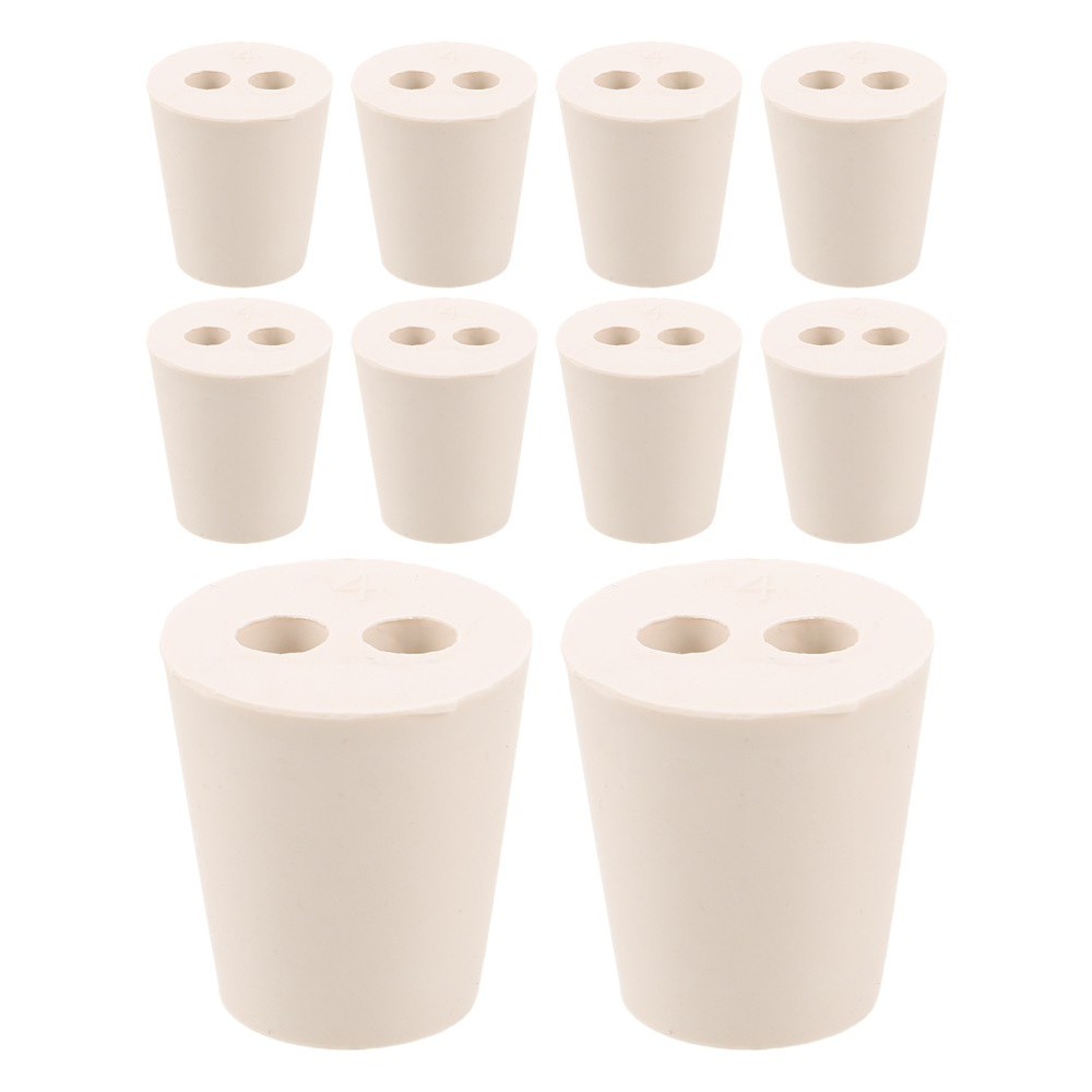 10 Pcs Rubber Experimental Stopper Solid Tapered Lab Plugs Flask with Hole